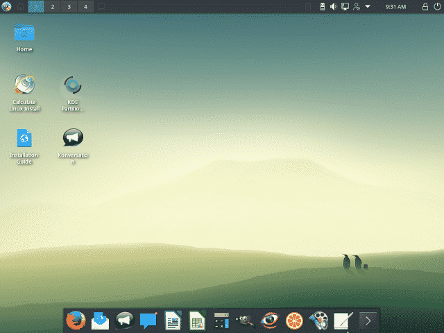 Calculate Linux 17 executando o ambiente de trabalho KDE Plasma 5.8.5 LTS