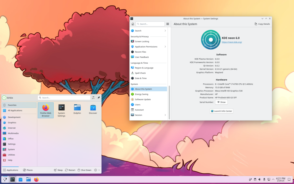 KDE neon openSUSE-based - "Interface KDE do KDE neon, uma distribuição baseada em openSUSE"