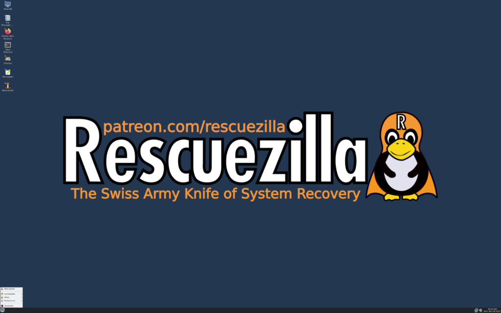 Rescuezilla Recovery Tools - "Tela de ferramentas de recuperação do Rescuezilla, baseado em openSUSE"