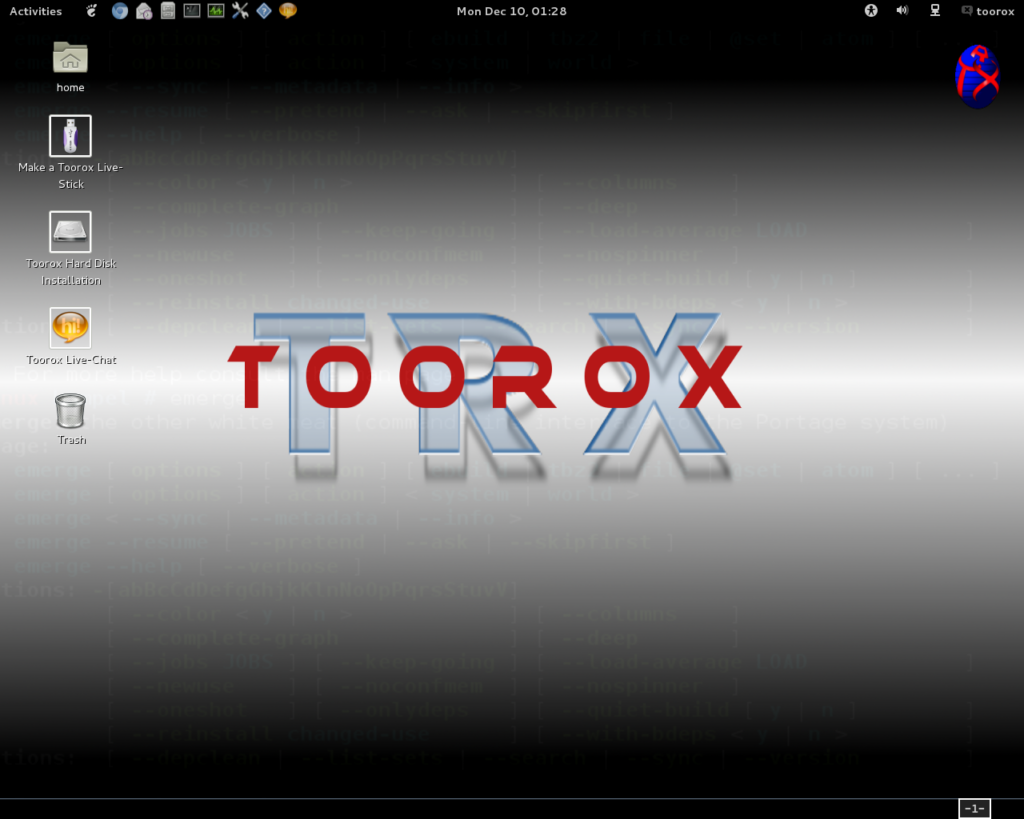 Toorox Desktop - "Interface de desktop do Toorox, uma distribuição Gentoo para uso diário"