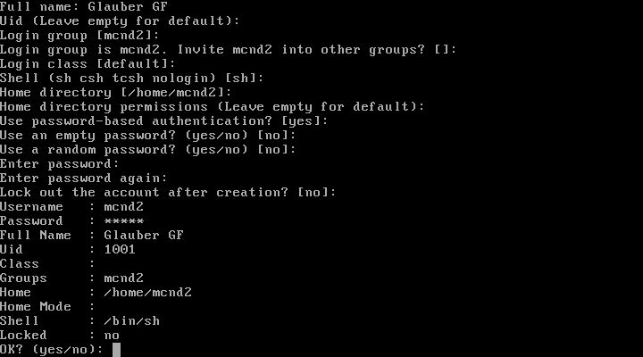 FreeBSD - criando conta de usuário confirmação