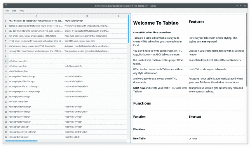 Tablao – Crie tabelas em HTML de forma simples como no EXCEL ou Calc