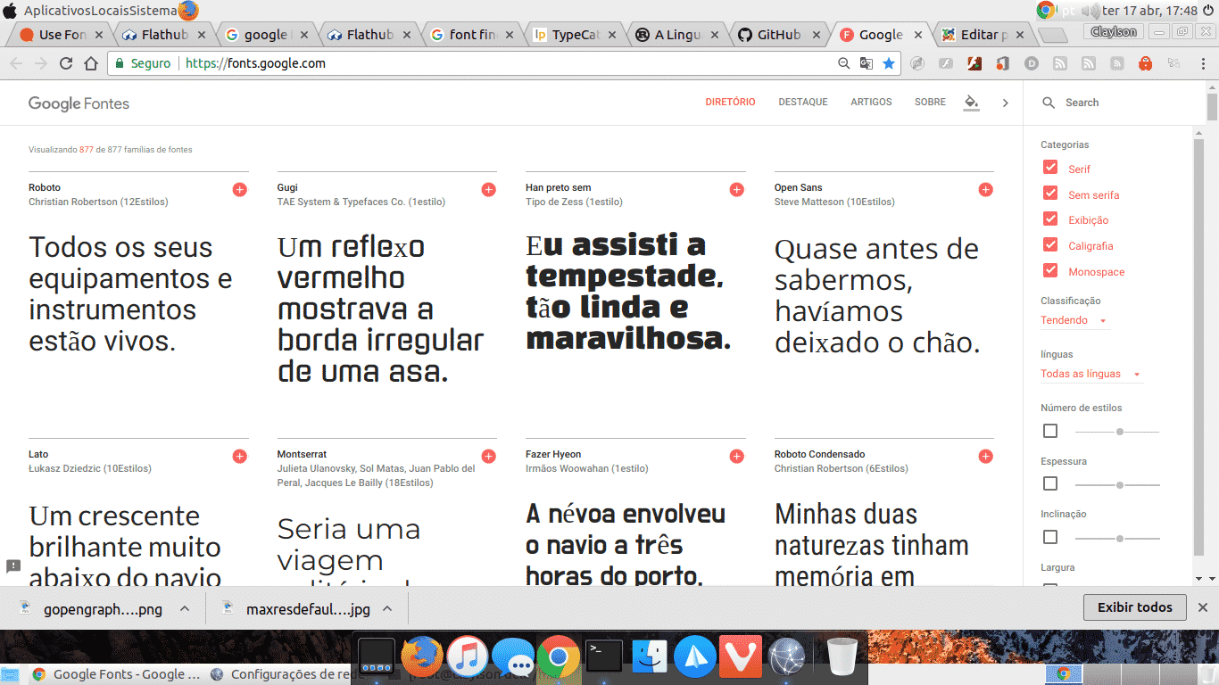 Página do Google Fontes em Português