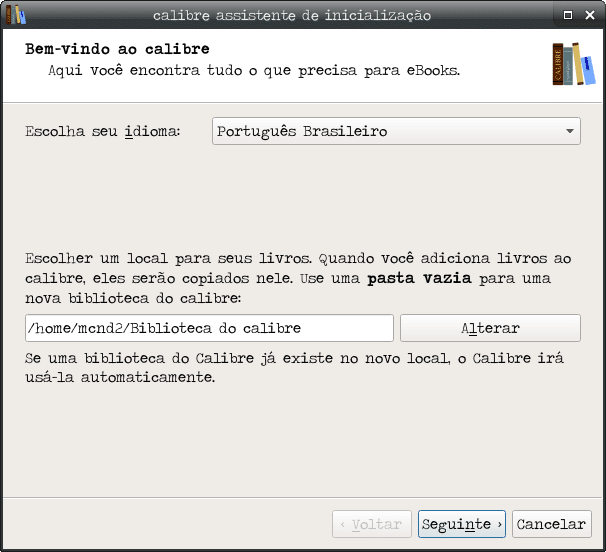 Instalar leitor de e-books no Debian - Calibre assistente de inicialização