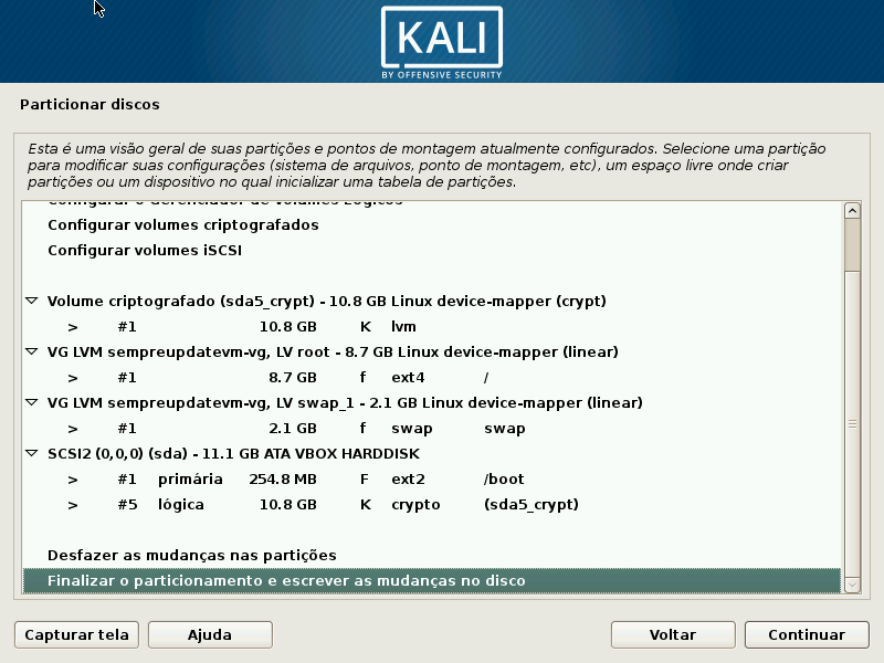 Kali Linux - Confirmação Criação de Partição