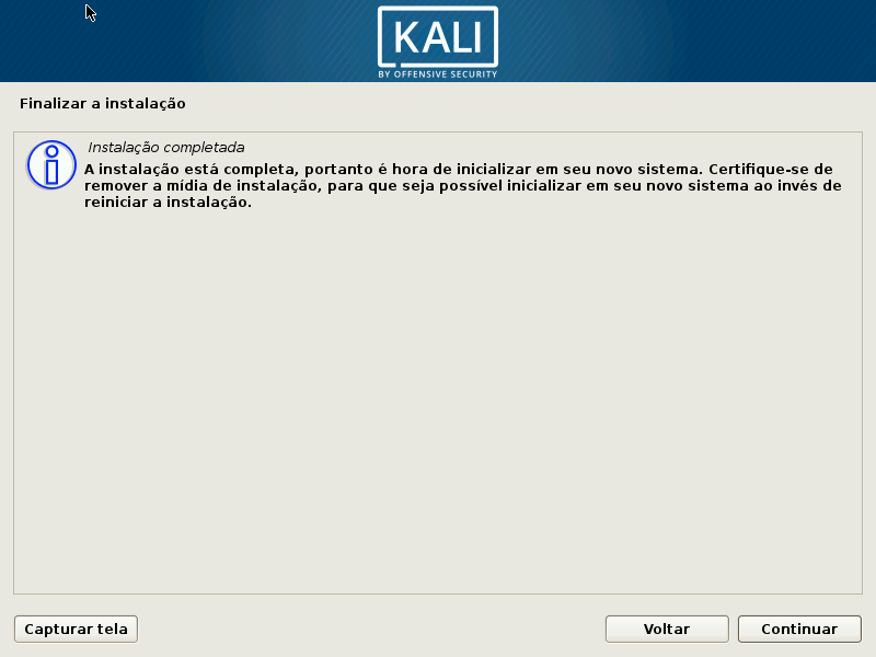Kali Linux - Instalação Concluída