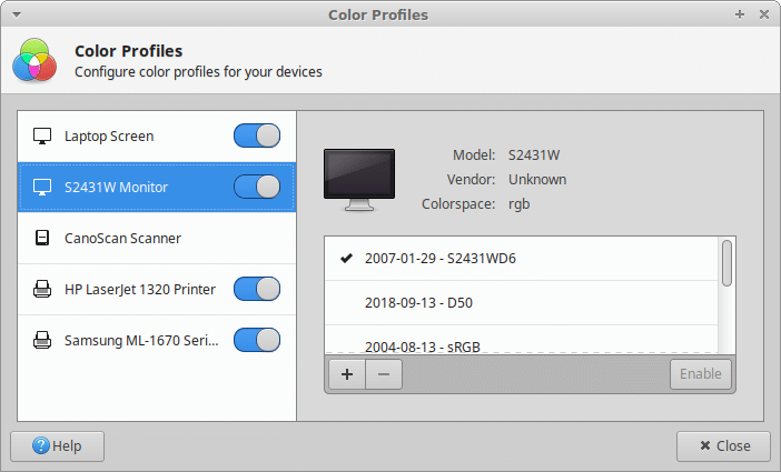 XFCE adiciona suporte ao perfil de cores