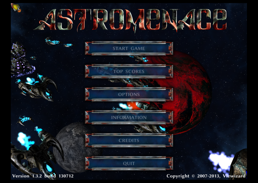 Como instalar o jogo AstroMenace no Linux - Menu Principal
