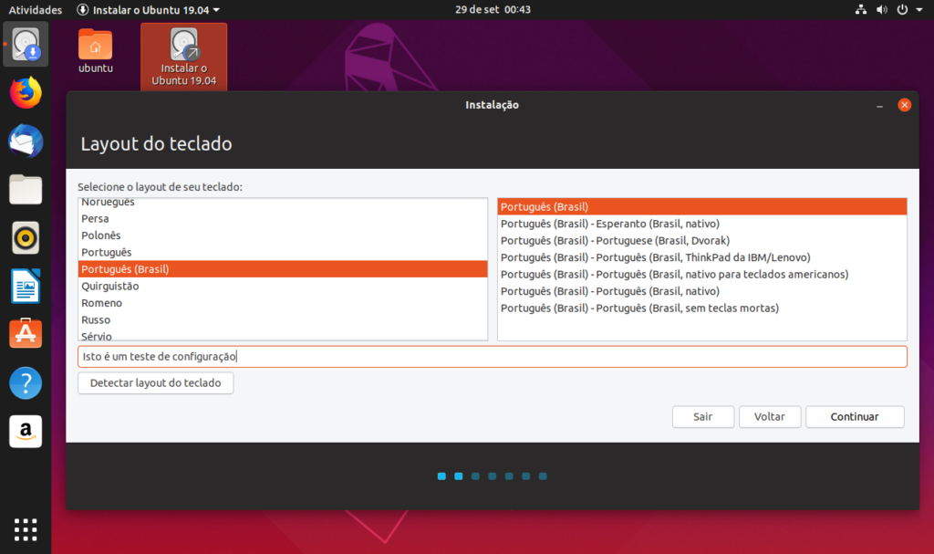 Como Instalar o Sistema Linux Ubuntu - Escolher o layout do teclado