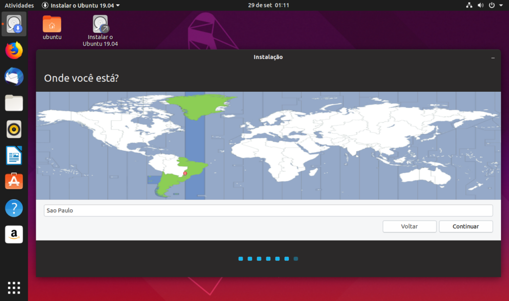 Como Instalar o Sistema Linux Ubuntu - Escolher região do fuso horário