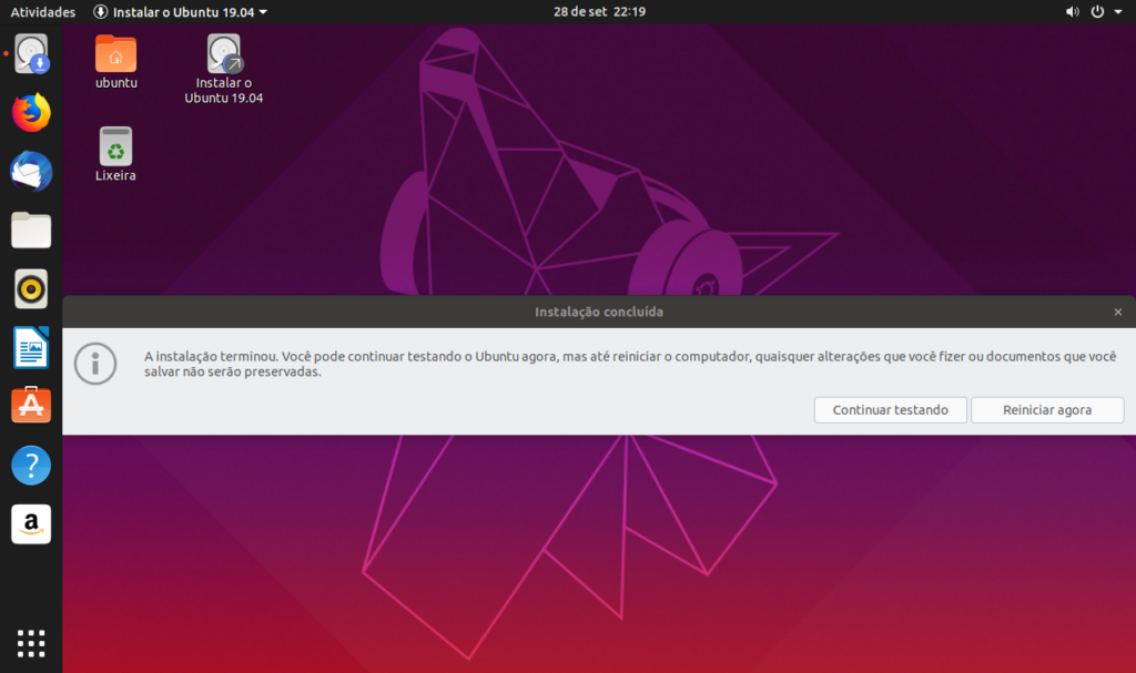 Como Instalar o Sistema Linux Ubuntu - Instalação concluída