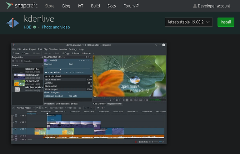 Editor de vídeo Kdenlive agora está disponível na Snap Store