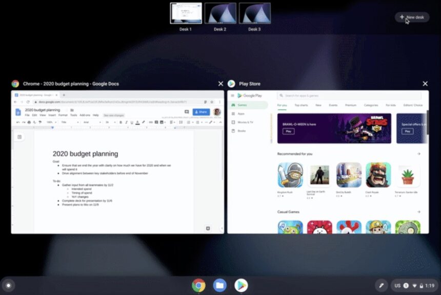 Chrome OS agora suporta oficialmente espaços de trabalho virtuais