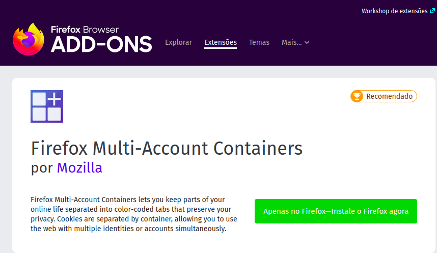 Firefox 74 incluirá extensão Multi-Account Containers por padrão