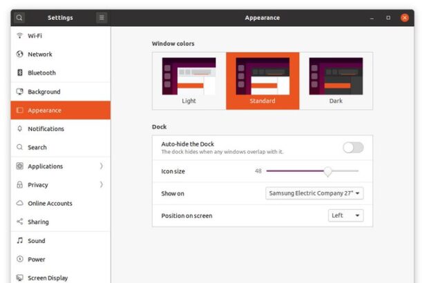 Ubuntu 20.04 terá nova seção "Aparência"