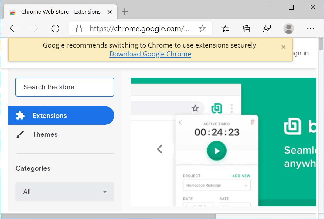 Google para de emitir avisos de segurança sobre o Microsoft Edge