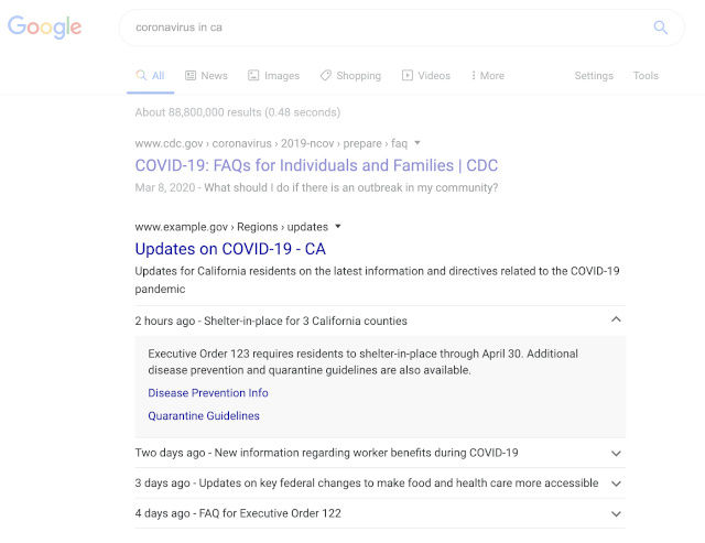 Pesquisa do Google destacará os anúncios sobre COVID-19 do governo
