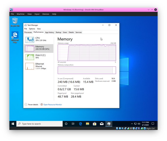 Desenvolvedor executa o Windows 10 com apenas 192 MB de RAM