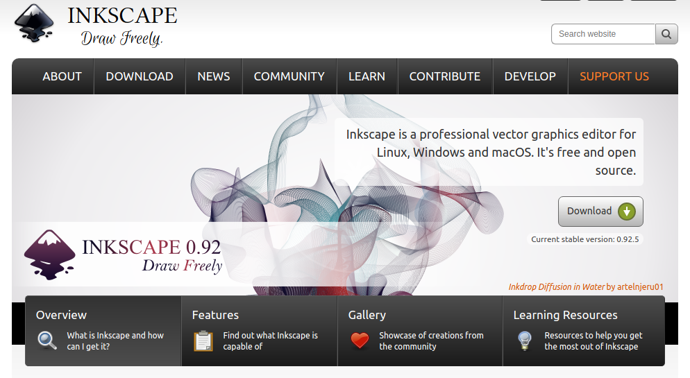 Inkscape 0.92.5 vem com algumas melhorias e também uma versão 1.0 RC