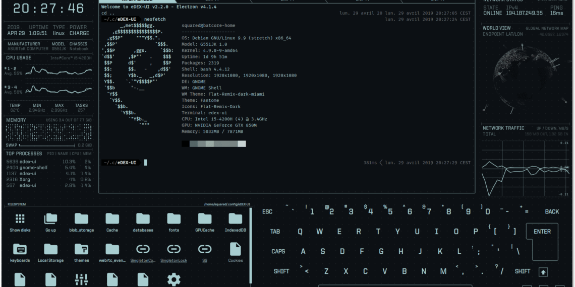 Conheça o emulador de terminal Linux eDEX-UI inspirado na ficção científica