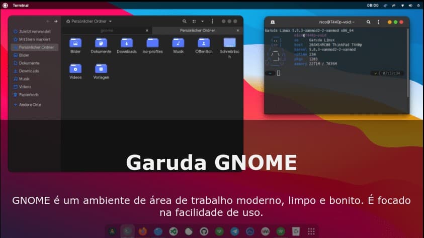 Garuda é um sistema baseado em Arch com suporte para Snap e Flatpak