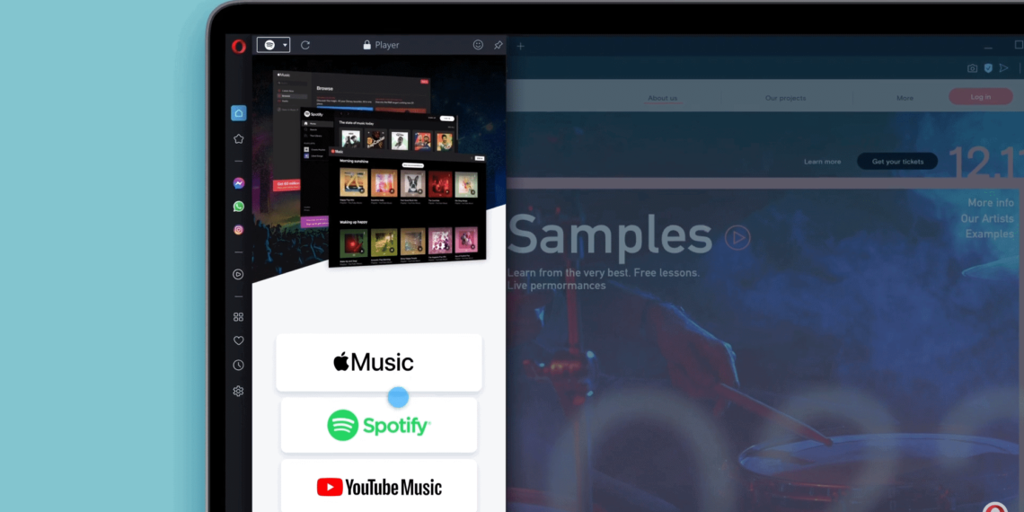 Navegador Opera atualizado com integração Spotify, Apple Music e YouTube Music