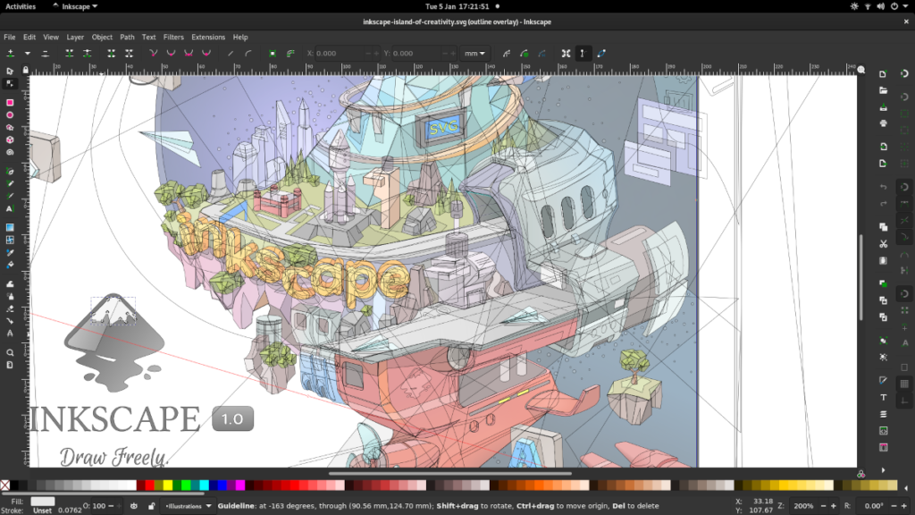 Inkscape 1.1 lançado com recurso de paleta de comandos e mais opções de exportação