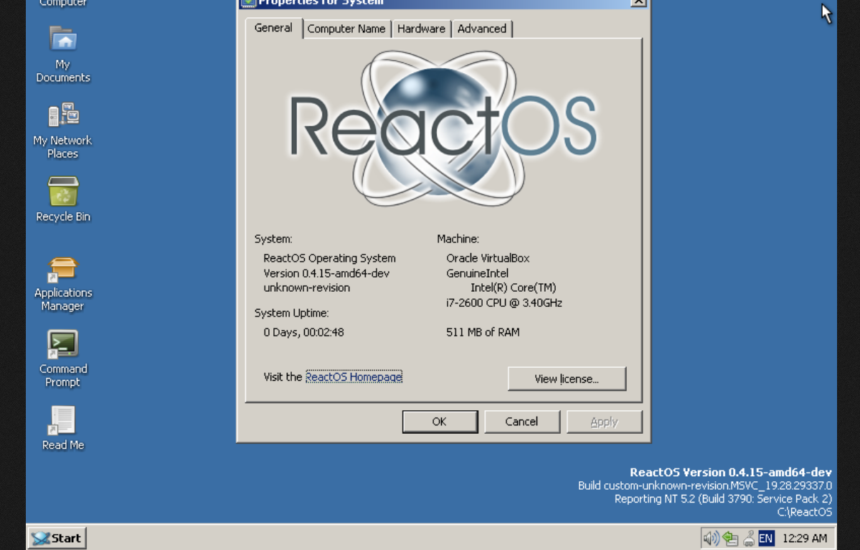 ReactOS "Windows de código aberto" melhorando constantemente a porta x64