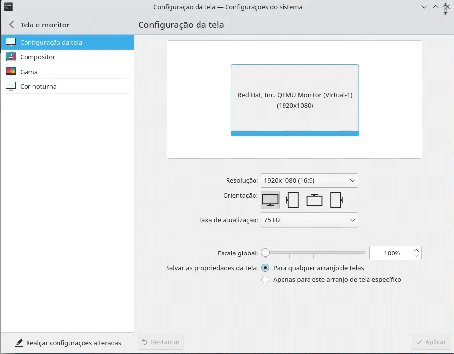 Configuração da resolução no KDE