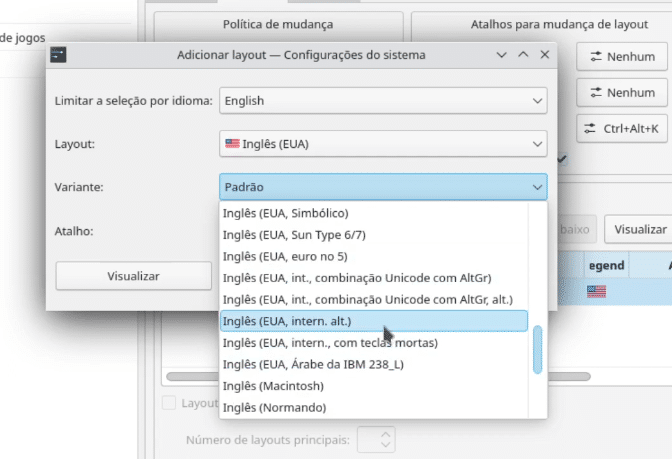 Configuração de Teclado KDE