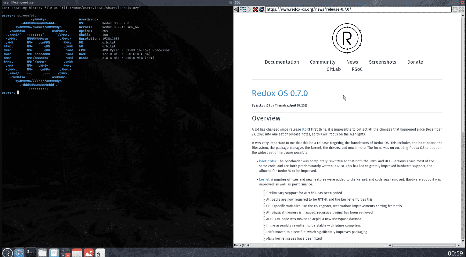 Redox OS 0.7 escrito em Rust lançado com novo bootloader