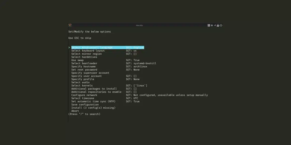 Archinstall do Arch Linux recebe um novo sistema de menus