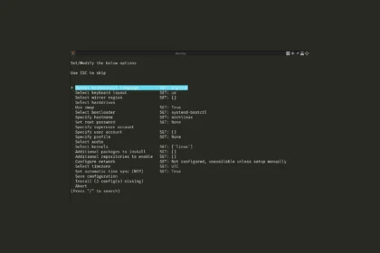 Archinstall do Arch Linux recebe um novo sistema de menus