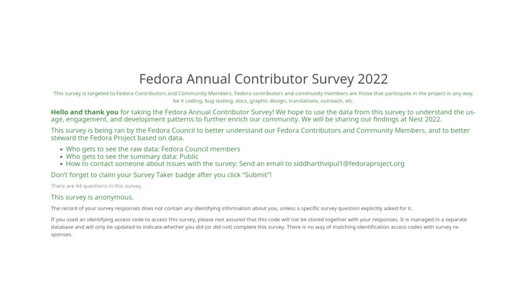 Ajude a moldar o futuro do Fedora Linux respondendo ao Fedora Contributor Survey 2022