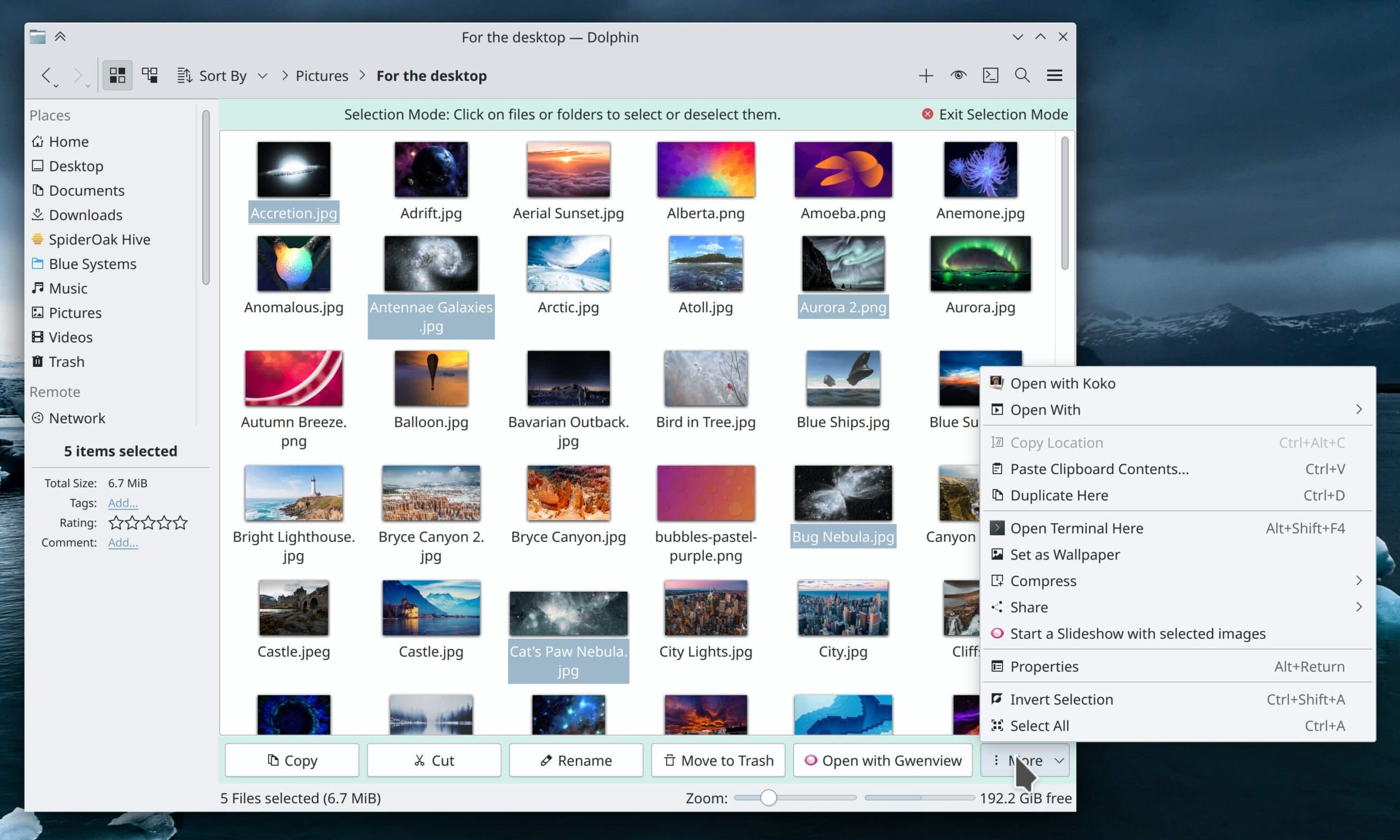 Dolphin do KDE recebe um modo de seleção dedicado e modo de tela cheia para Elisa
