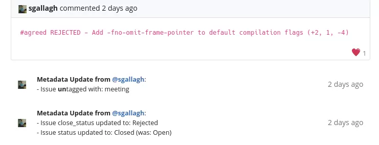 FESCo do Fedora rejeita "-fno-omit-frame-pointer" como sinalizador padrão do compilador