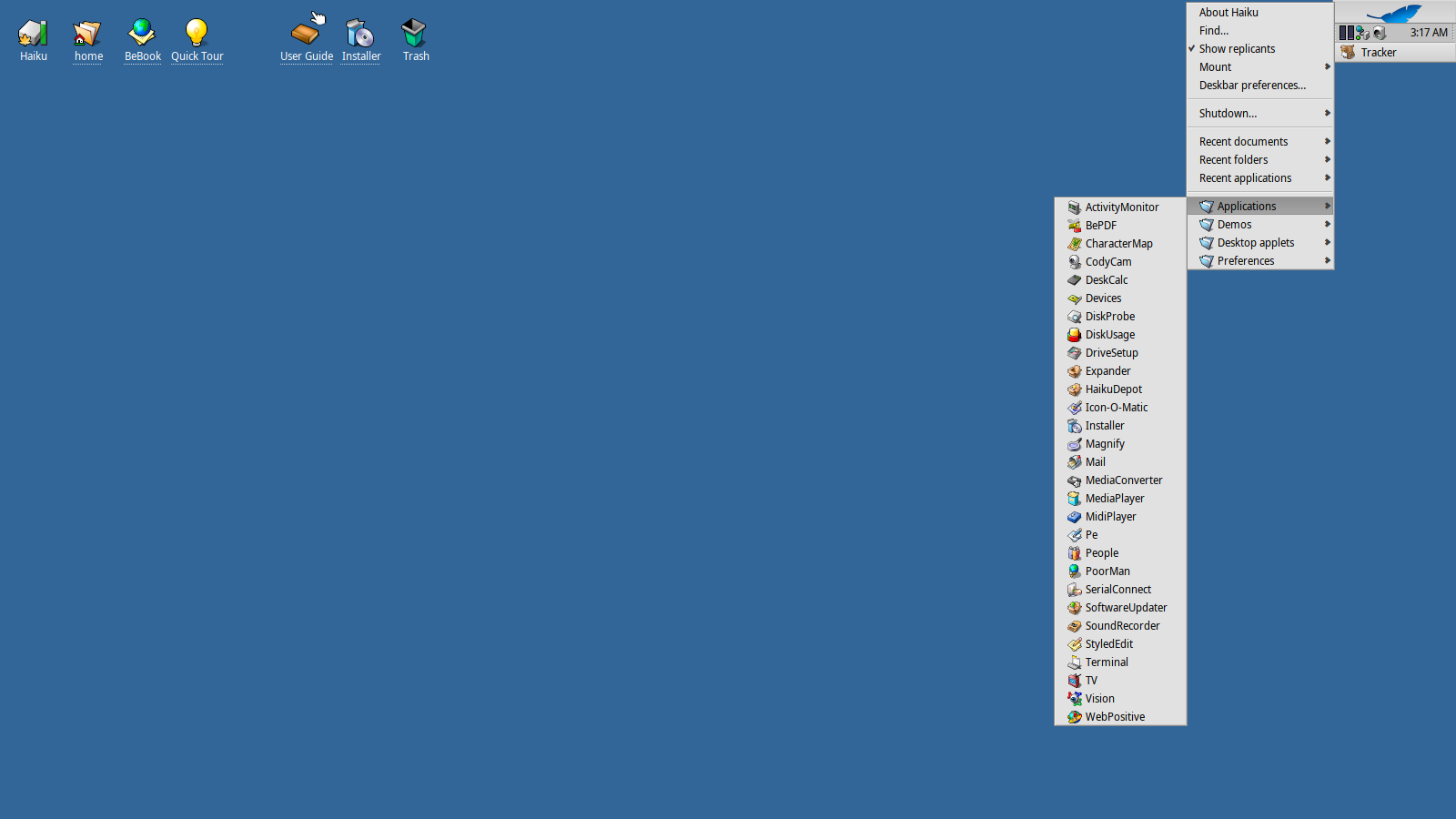 Screenshot do ambiente de desktop Haiku