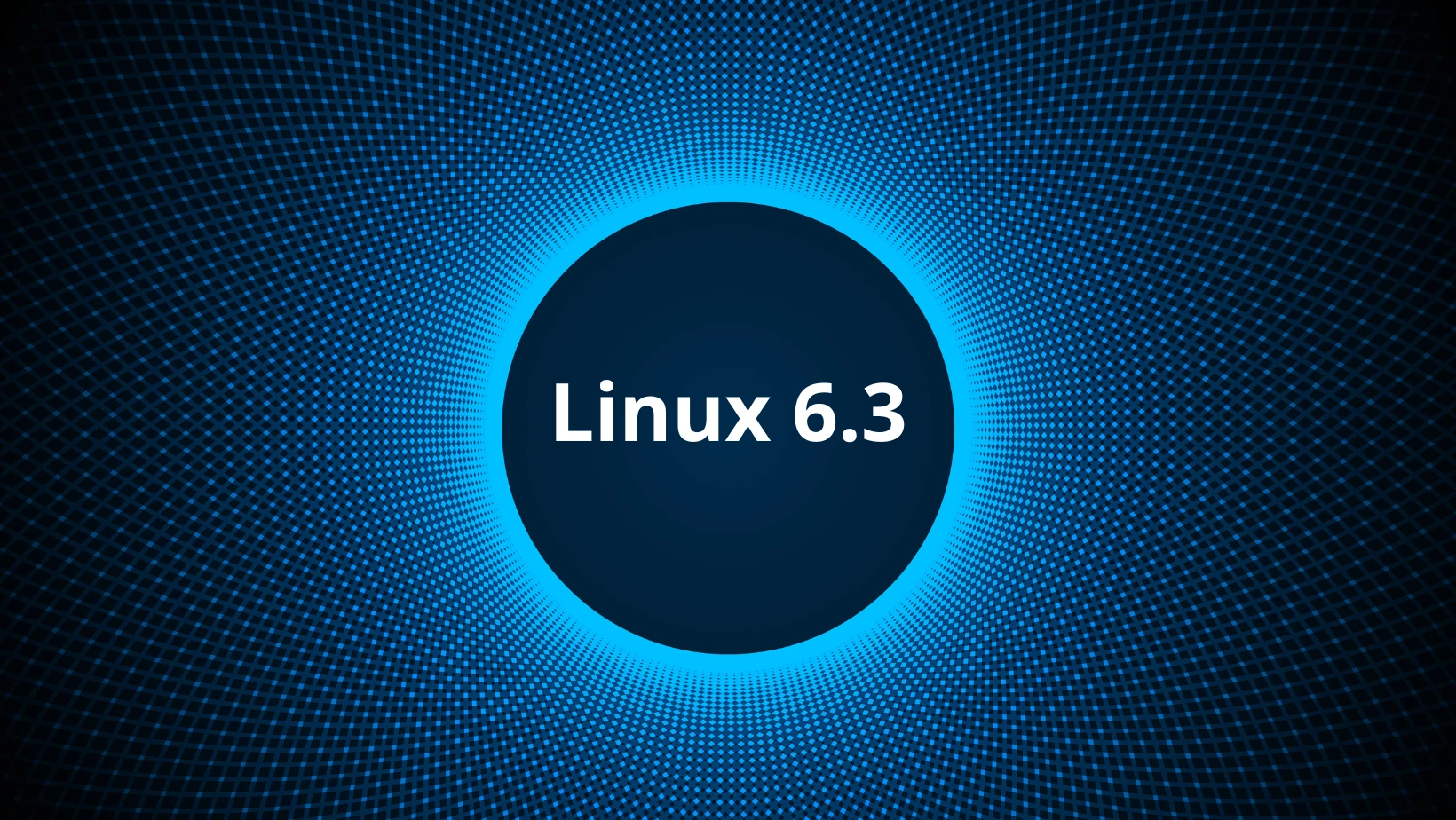 Logo estilizada do Linux 6.3 com um fundo circular azul gradiente.