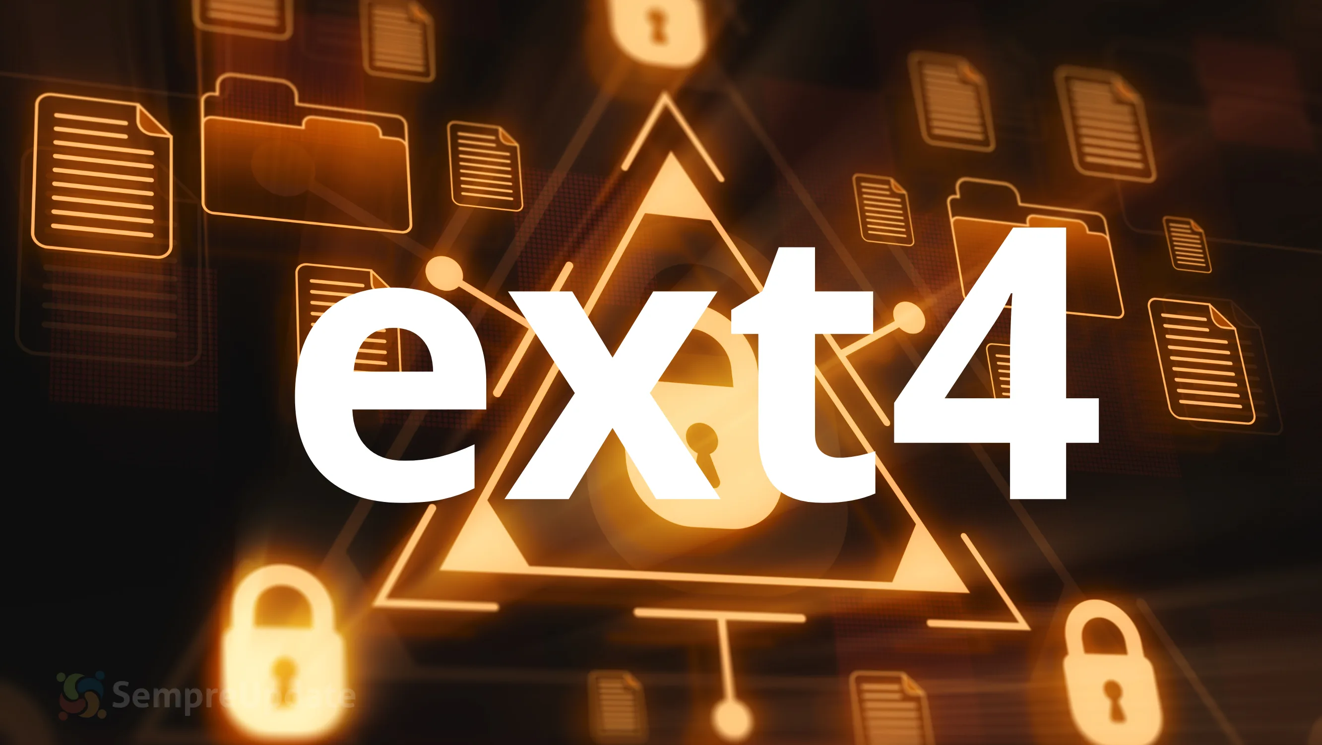 Ilustração técnica simbolizando o ganho de performance do EXT4 no Linux 6.16
