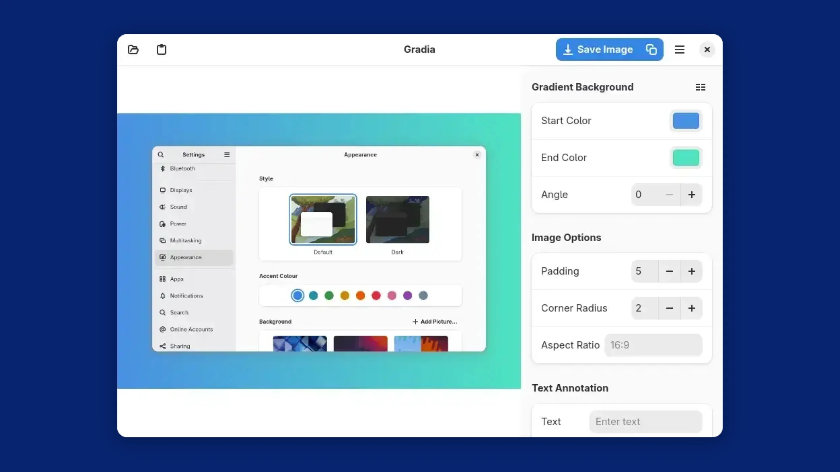 Instale o Gradia, um editor de imagens, no Ubuntu, Fedora, Debian e outras distribuições Linux com Flatpak 2 Imagem com a interface do Gradia