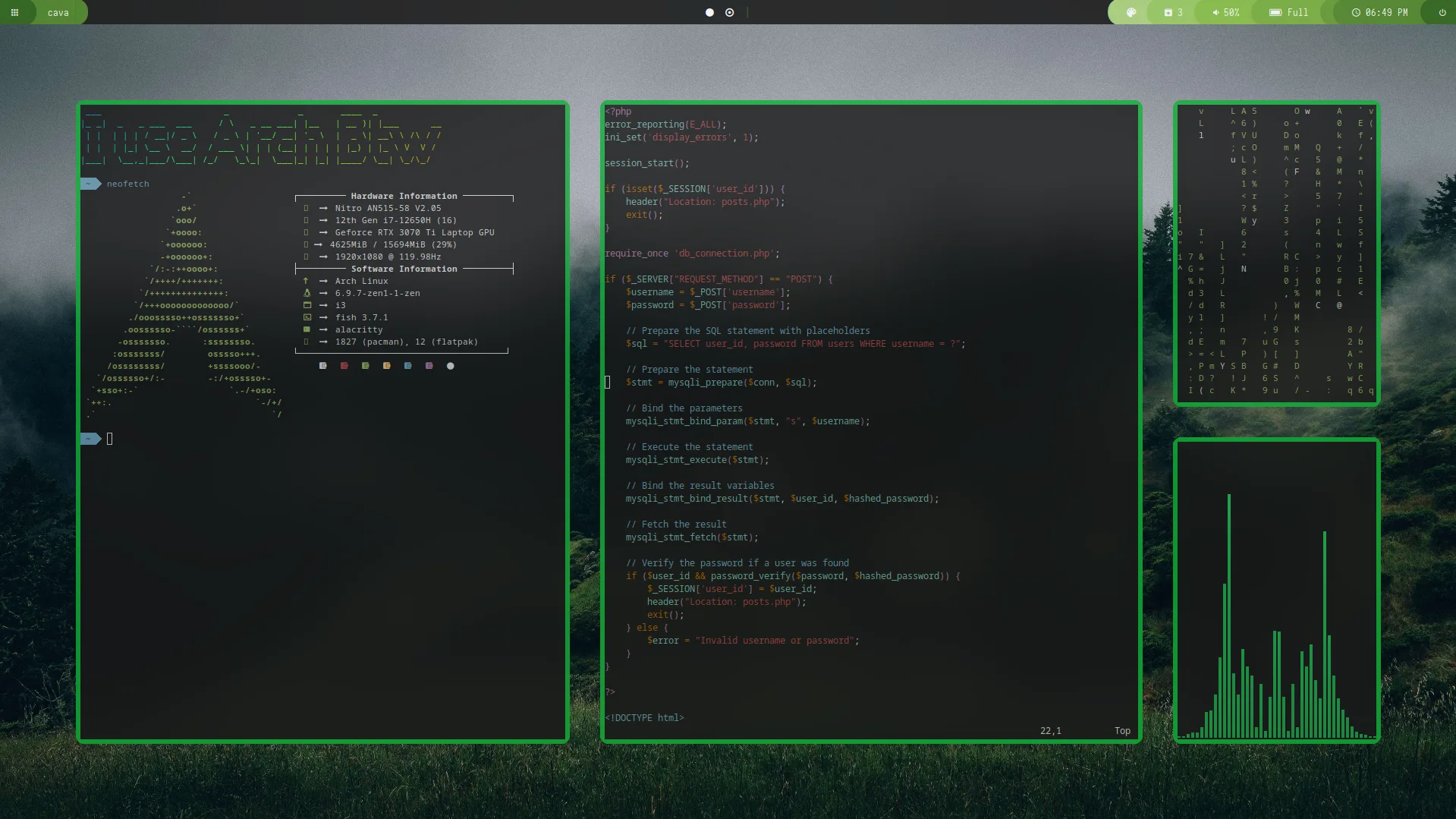 screenshot do i3 com varias janelas organizadas