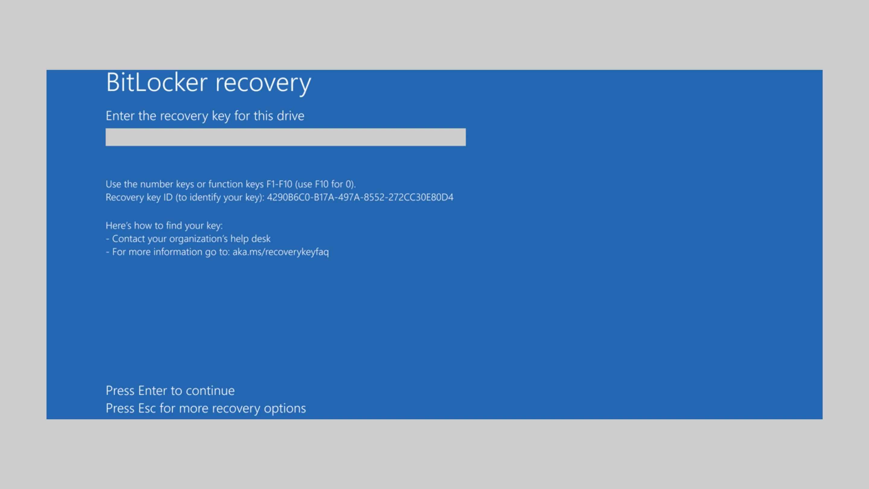 Microsoft corrige falha do BitLocker com nova atualização emergencial no Windows 10 2 Tela de recuperação do BitLocker (Microsoft)