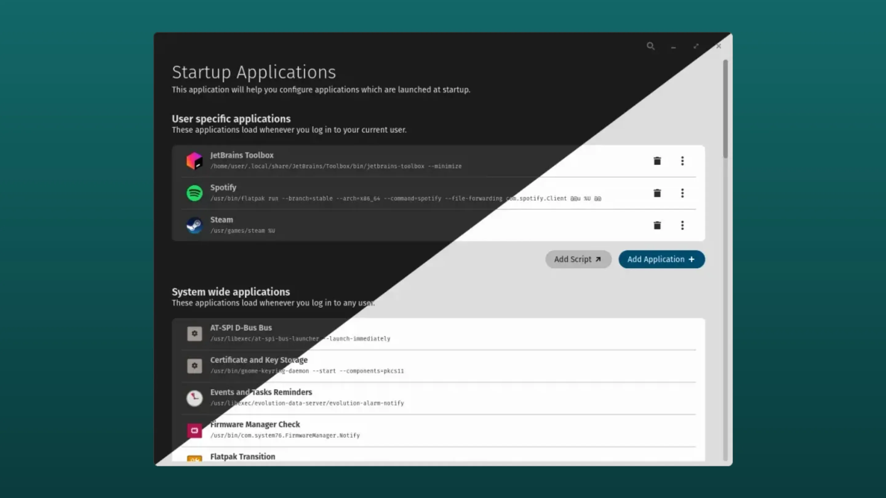 Imagem com a interface do Startup Configuration