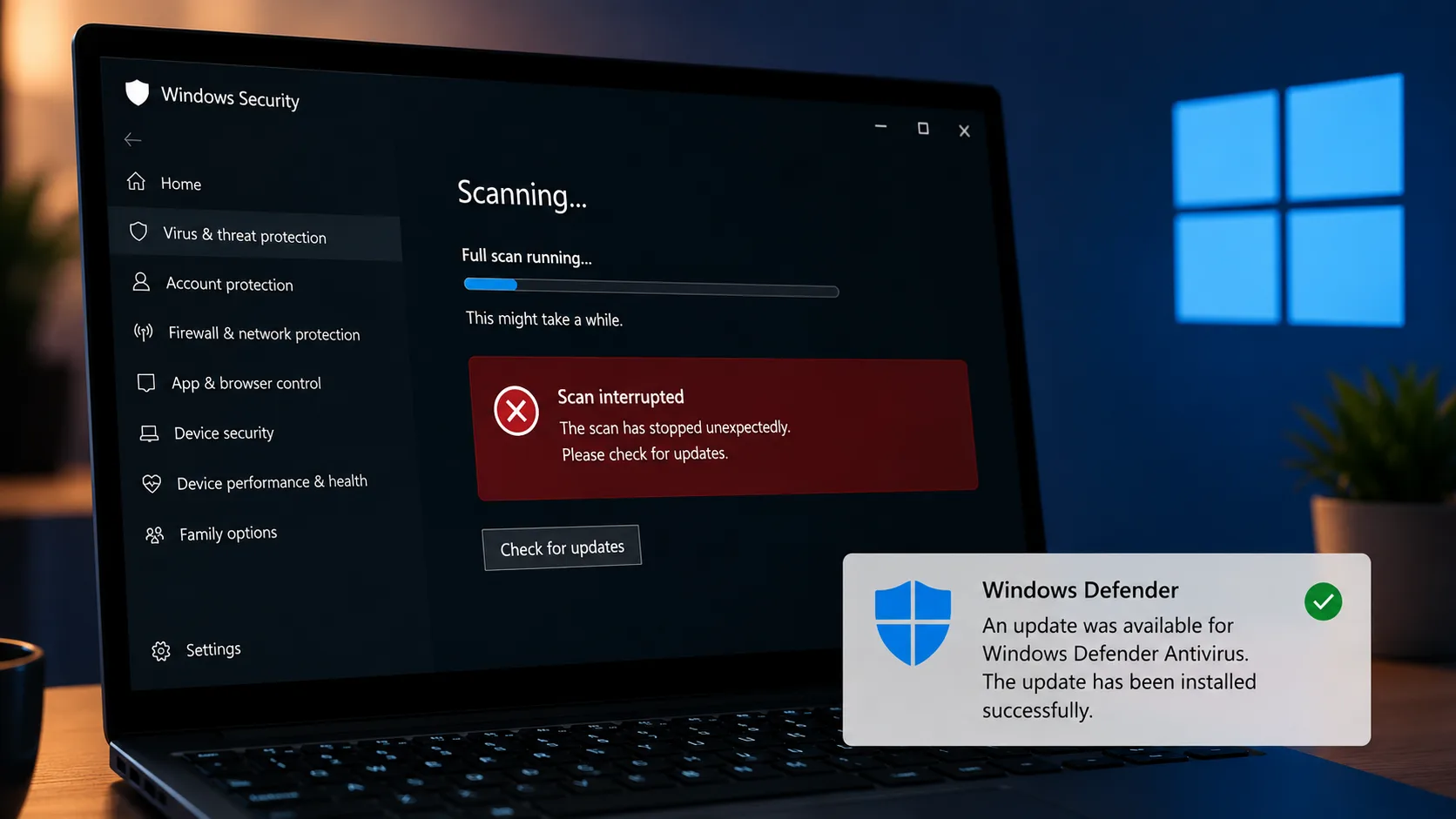 defender travando erro correcao microsoft
