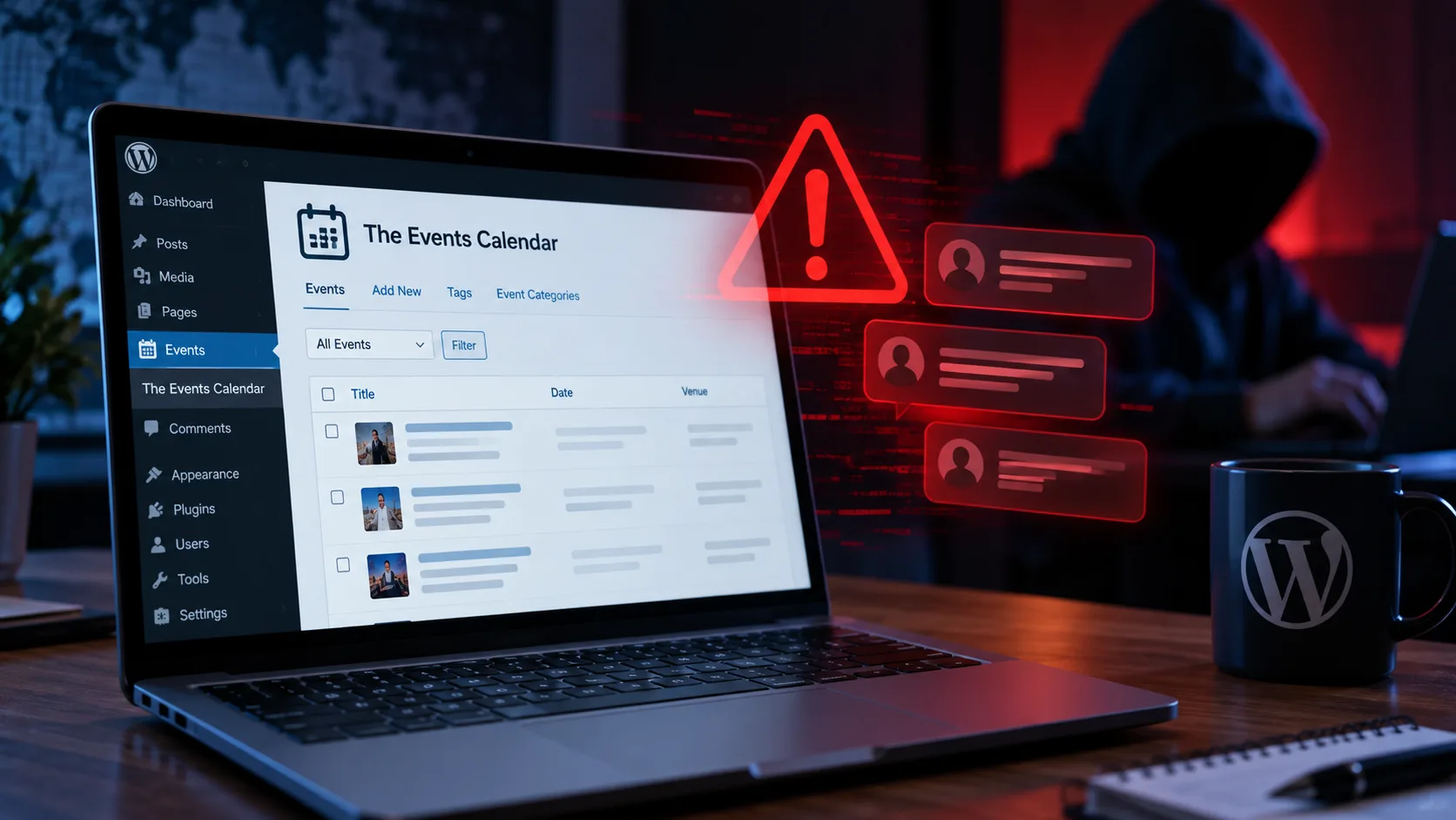falha critica the events calendar wordpress